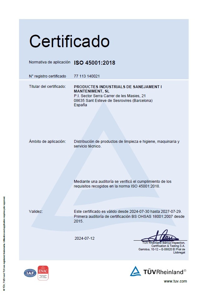 Certificado Iso 45001 2018 Prisma 2024 2027